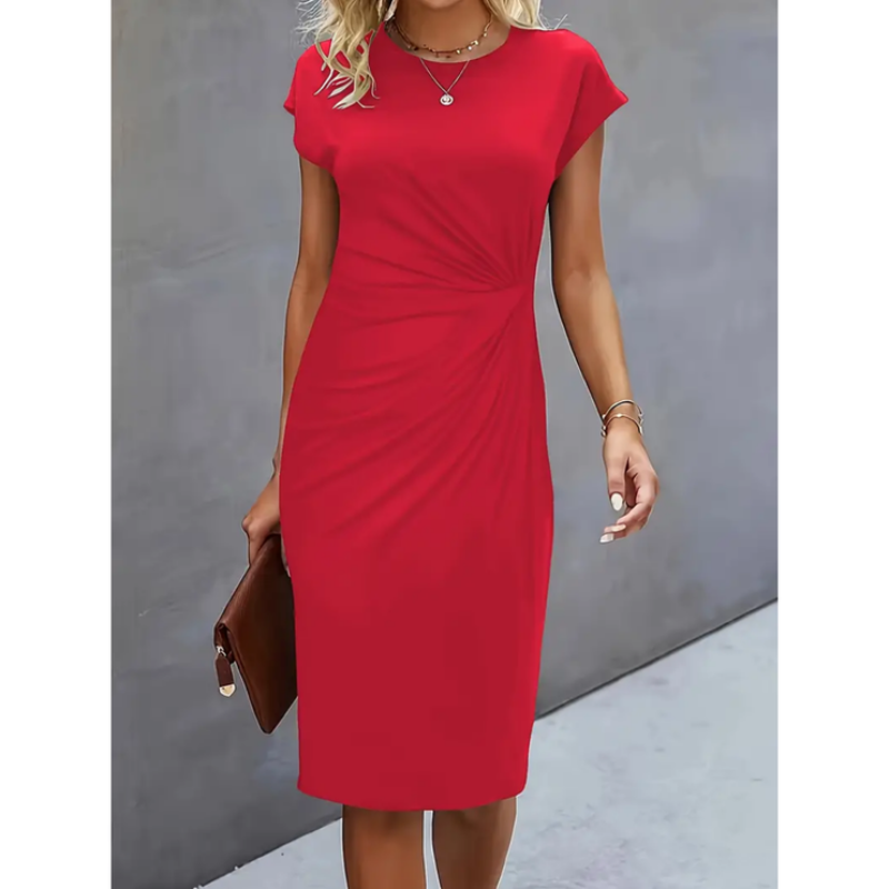 Simple Short Sleeve Formal Dress | Midi