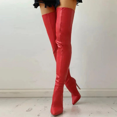 Pointed Toe Thigh-High Zip Boots