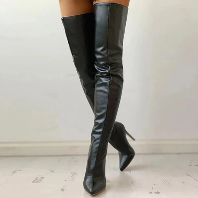 Pointed Toe Thigh-High Zip Boots