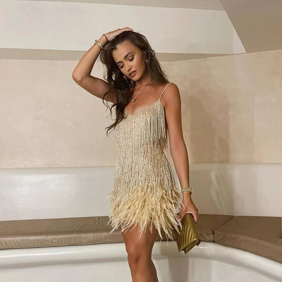 Modern Sleeveless Feather Dress | Mini