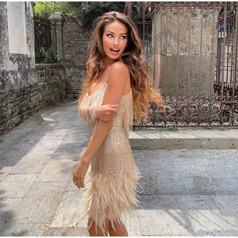 Modern Sleeveless Feather Dress | Mini
