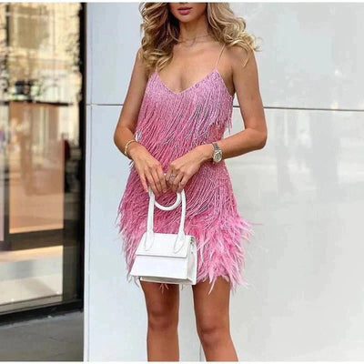 Modern Sleeveless Feather Dress | Mini