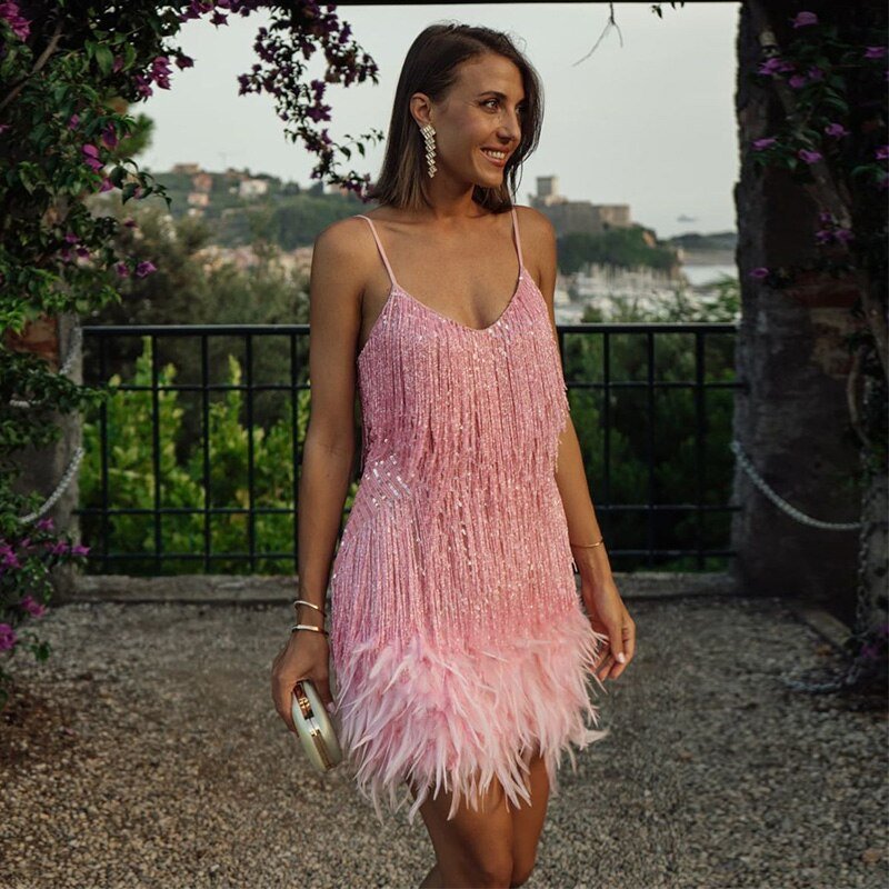 Modern Sleeveless Feather Dress | Mini