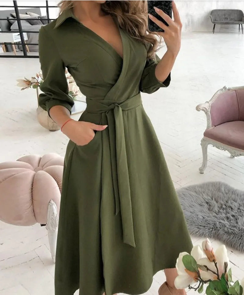Stylish Tie-Waist Wrap Dress | Midi