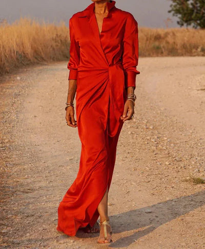 Modern Wrap Shirt Style Dress | Maxi