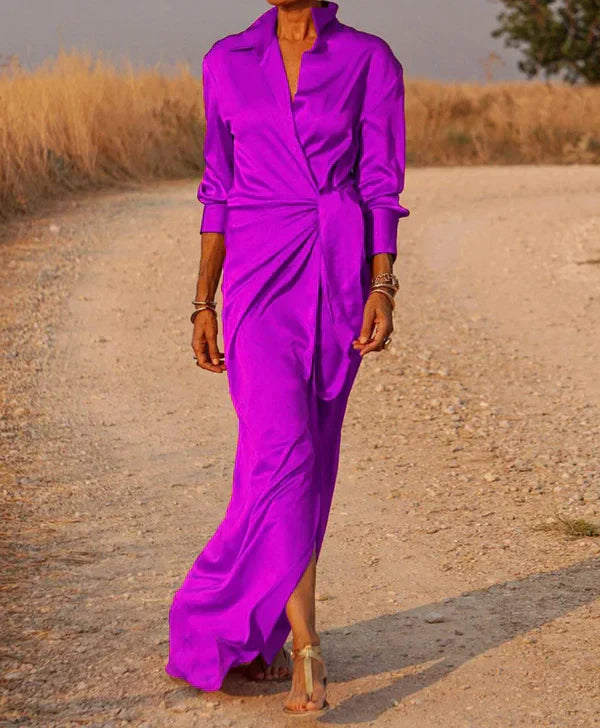 Modern Wrap Shirt Style Dress | Maxi