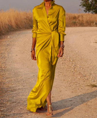Modern Wrap Shirt Style Dress | Maxi