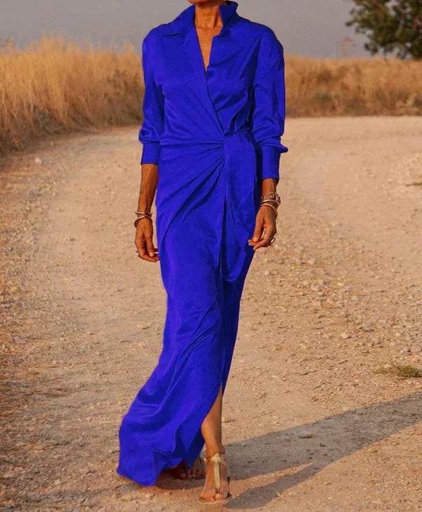 Modern Wrap Shirt Style Dress | Maxi