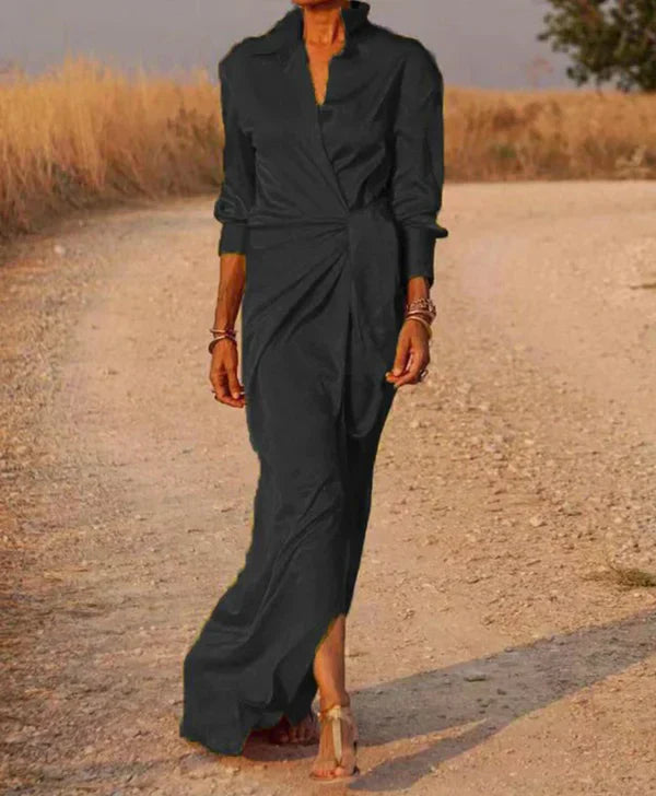 Modern Wrap Shirt Style Dress | Maxi