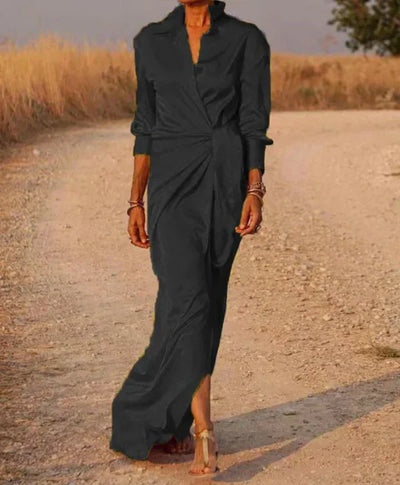Modern Wrap Shirt Style Dress | Maxi