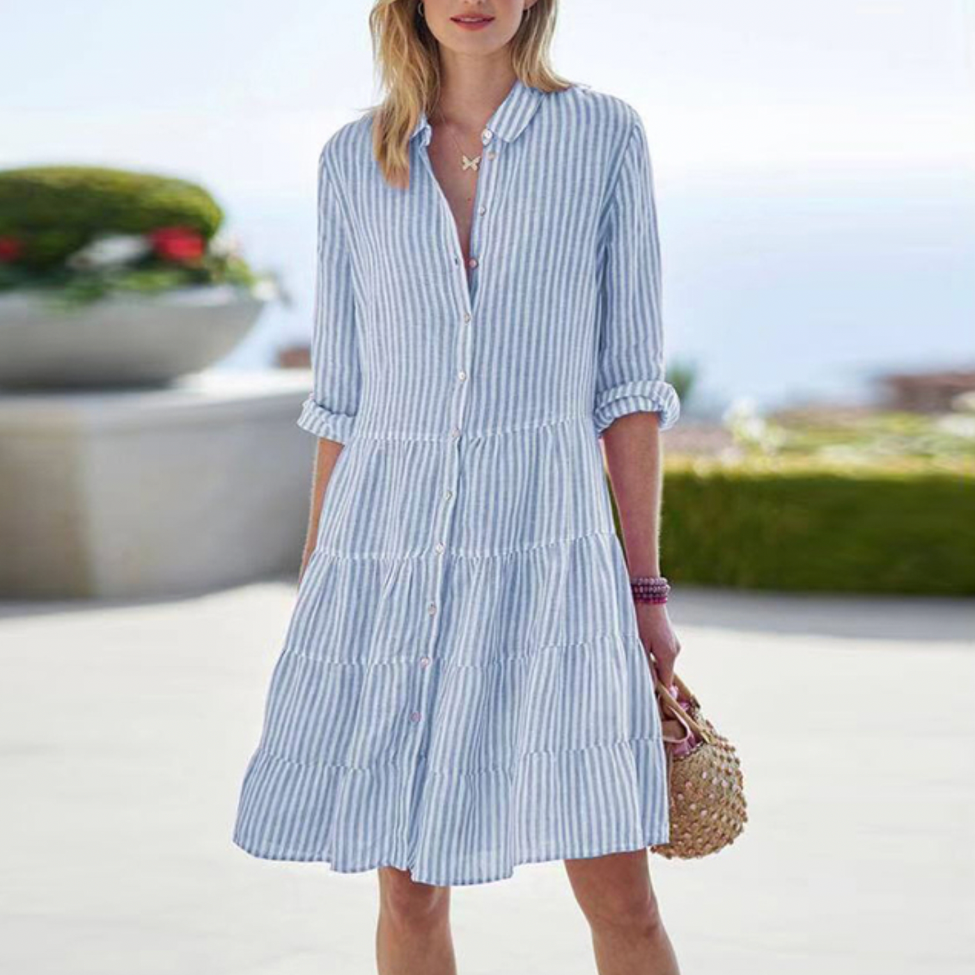 Flowy Summer Dress with Collar and Buttons | Midi