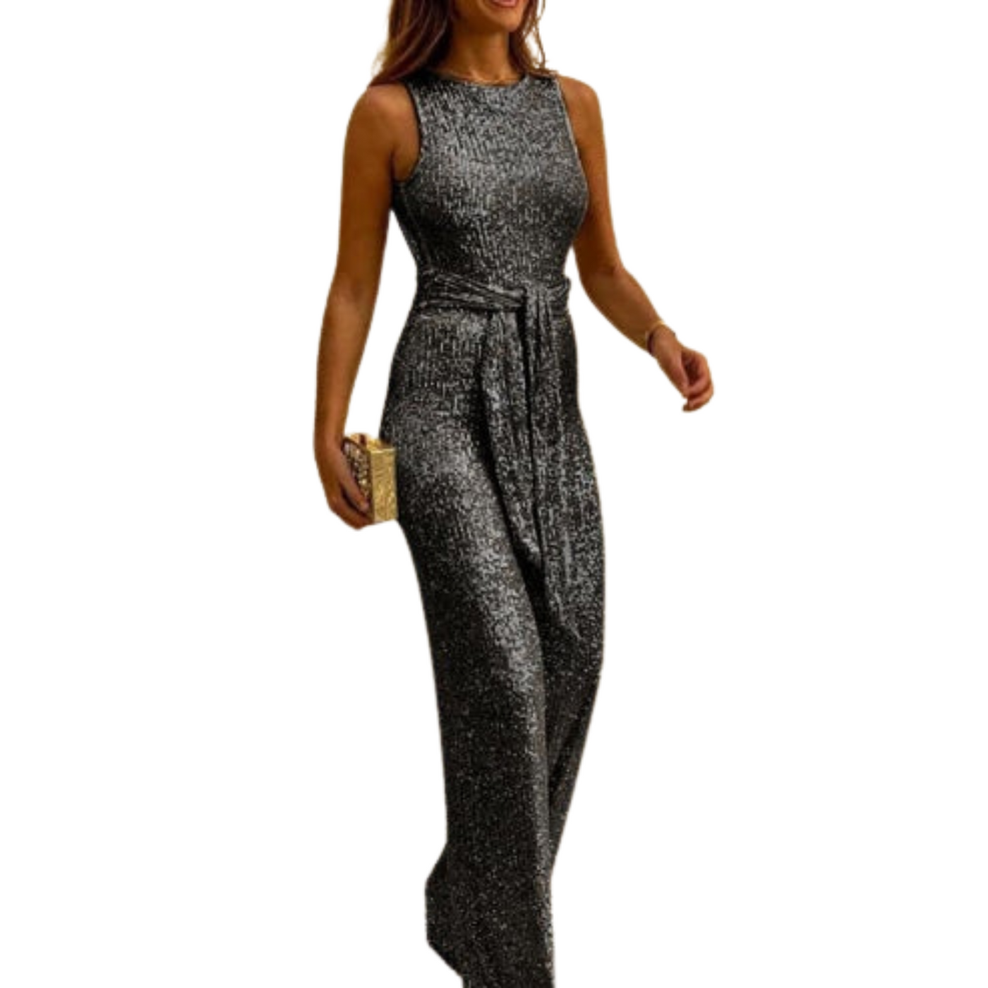 Backless Glitter Jumpsuit Dress | Maxi