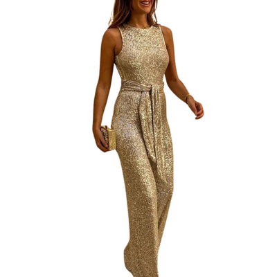 Backless Glitter Jumpsuit Dress | Maxi