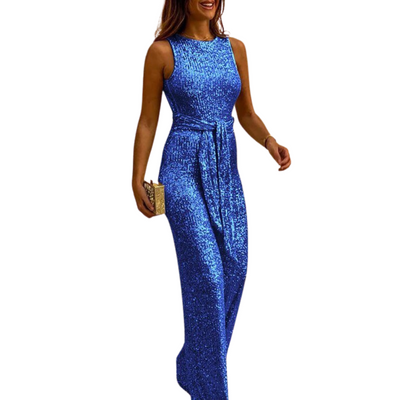 Backless Glitter Jumpsuit Dress | Maxi