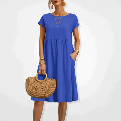 Trendy Round Neck Empire-Line Dress | Midi