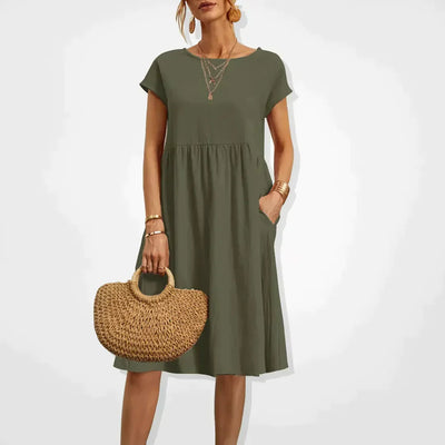 Trendy Round Neck Empire-Line Dress | Midi