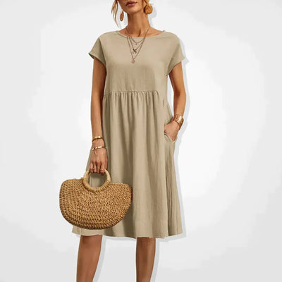 Trendy Round Neck Empire-Line Dress | Midi