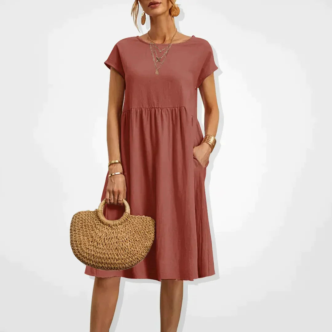 Trendy Round Neck Empire-Line Dress | Midi