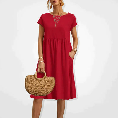 Trendy Round Neck Empire-Line Dress | Midi