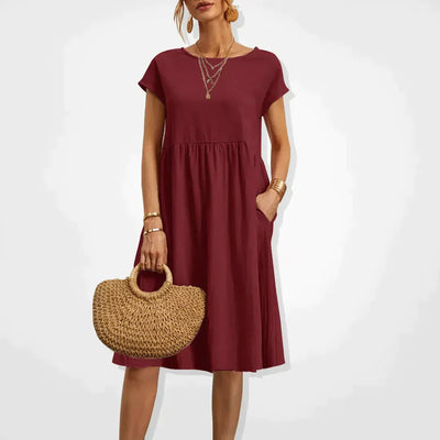 Trendy Round Neck Empire-Line Dress | Midi