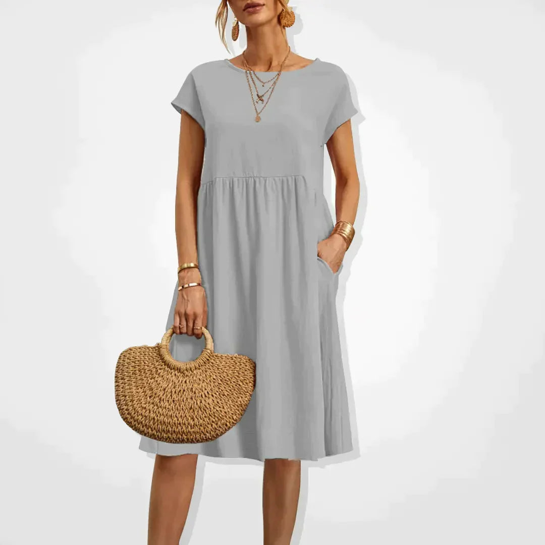 Trendy Round Neck Empire-Line Dress | Midi