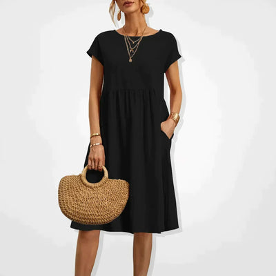 Trendy Round Neck Empire-Line Dress | Midi