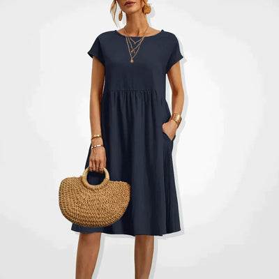 Trendy Round Neck Empire-Line Dress | Midi