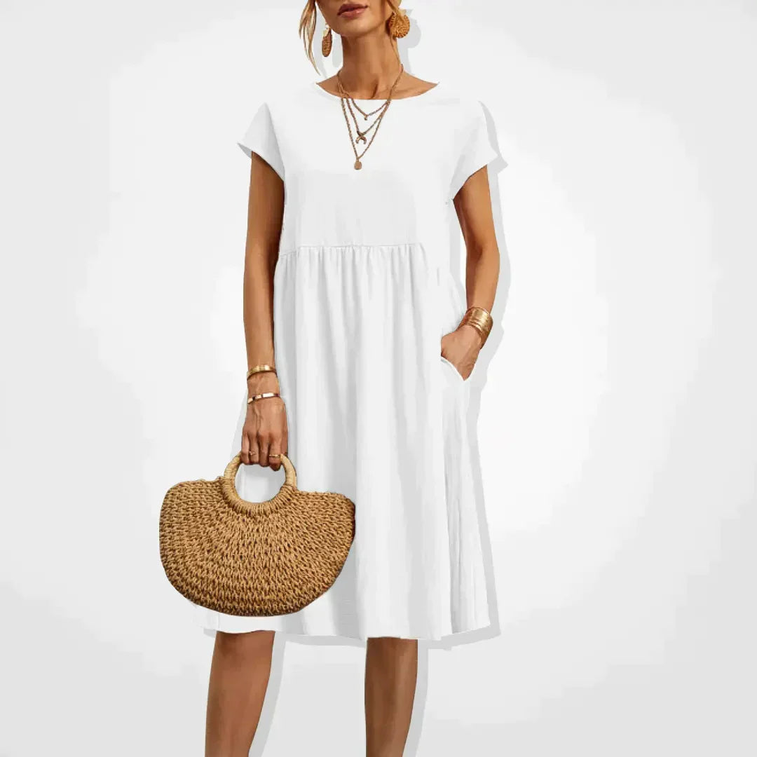 Trendy Round Neck Empire-Line Dress | Midi