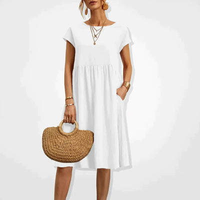 Trendy Round Neck Empire-Line Dress | Midi