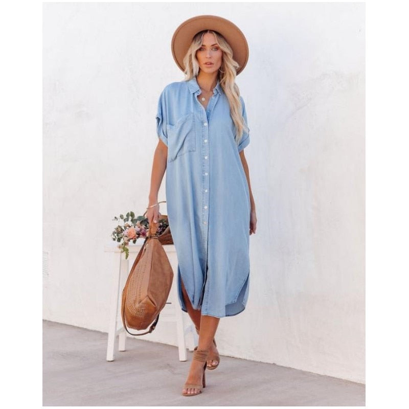 Short Sleeve Shirt Dress | Midi