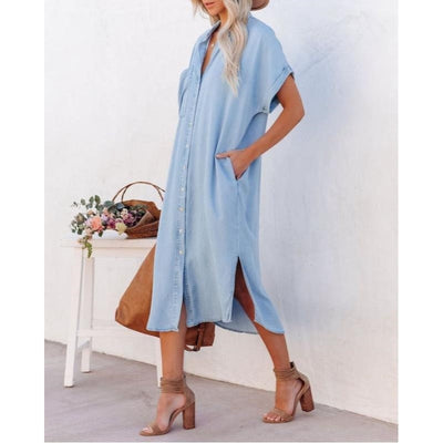 Short Sleeve Shirt Dress | Midi