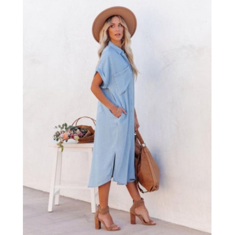 Short Sleeve Shirt Dress | Midi