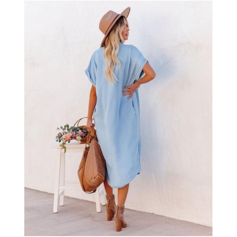 Short Sleeve Shirt Dress | Midi